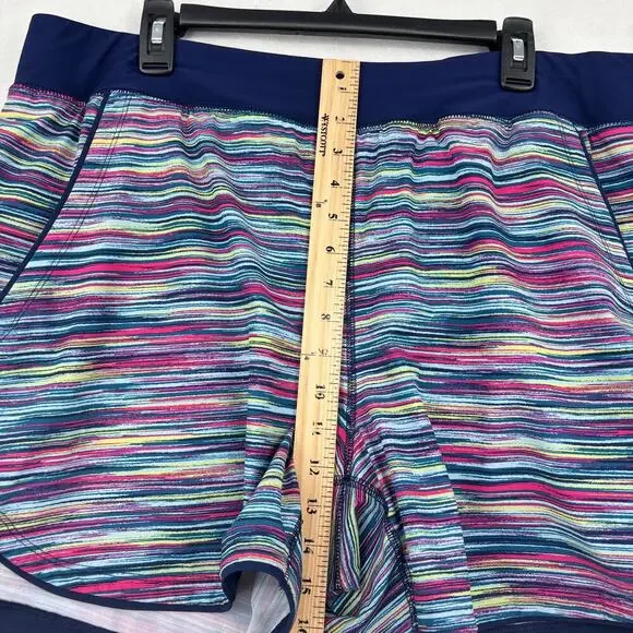 Lands End Swim Shorts Size 18W Blue Stripe Pockets Brief Lining Quick Dry - Picture 8 of 10